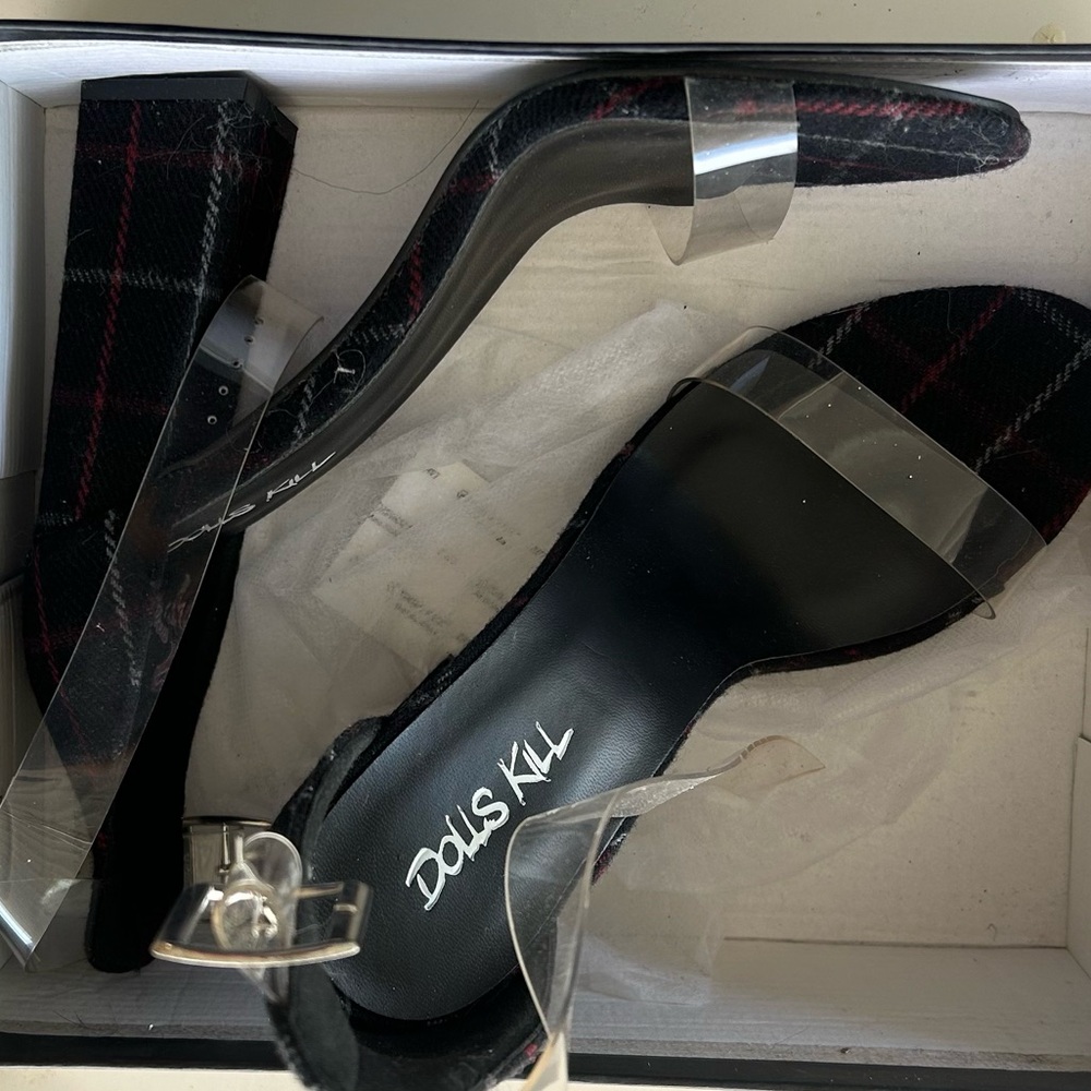 Dolls Kill Plaid Heels with Clear Straps